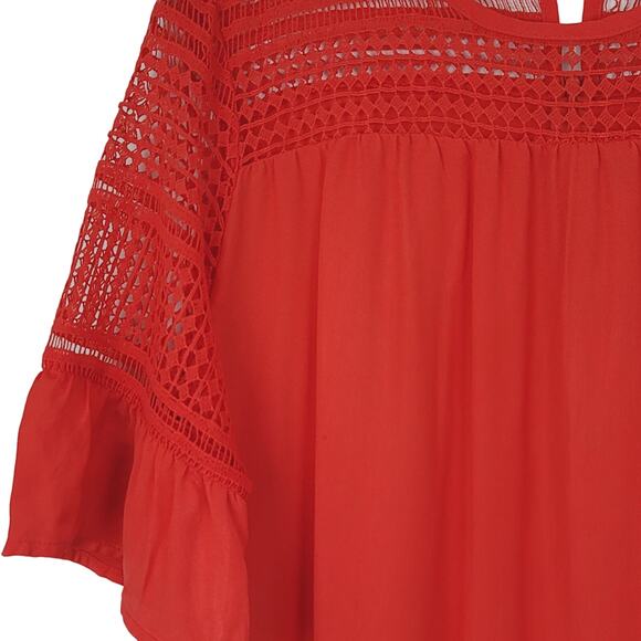 Suzanne Betro Open Crochet Lace Tomato Red Swing Dress, Size XL, NWT - Picture 5 of 12